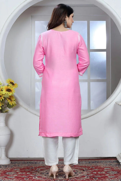 Baby Pink Colour Rayon Kurta And Pant Set KR1111337 A