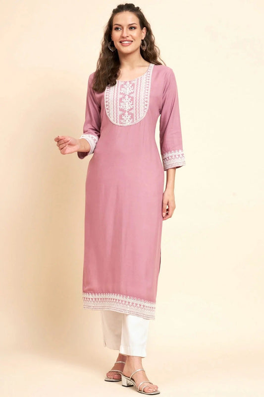 Baby Pink Colour Rayon Kurti KR1111066
