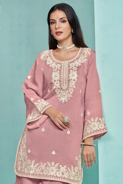 Baby Pink Colour Roman Silk Sharara Suit SM1050556 A