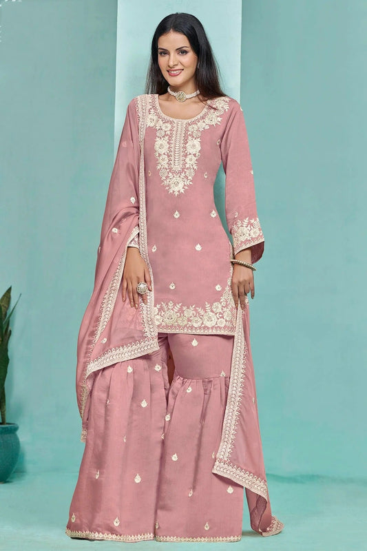 Baby Pink Colour Roman Silk Sharara Suit SM1050556