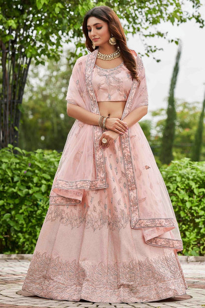 Baby Pink Colour Satin Silk Semi Stitched Lehenga Choli LC1170077 A