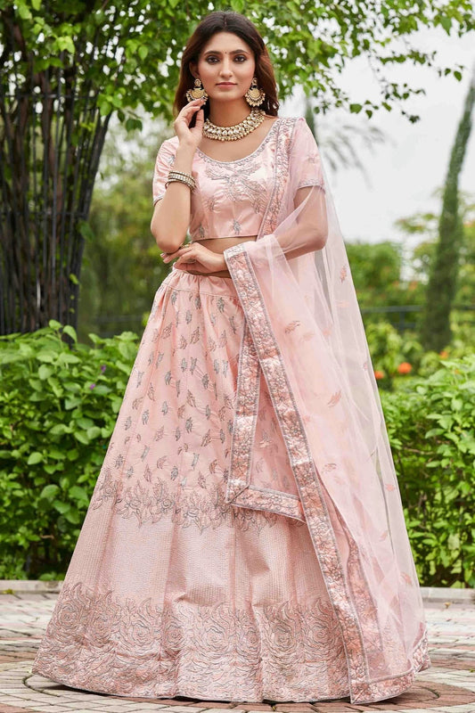Baby Pink Colour Satin Silk Semi Stitched Lehenga Choli LC1170077