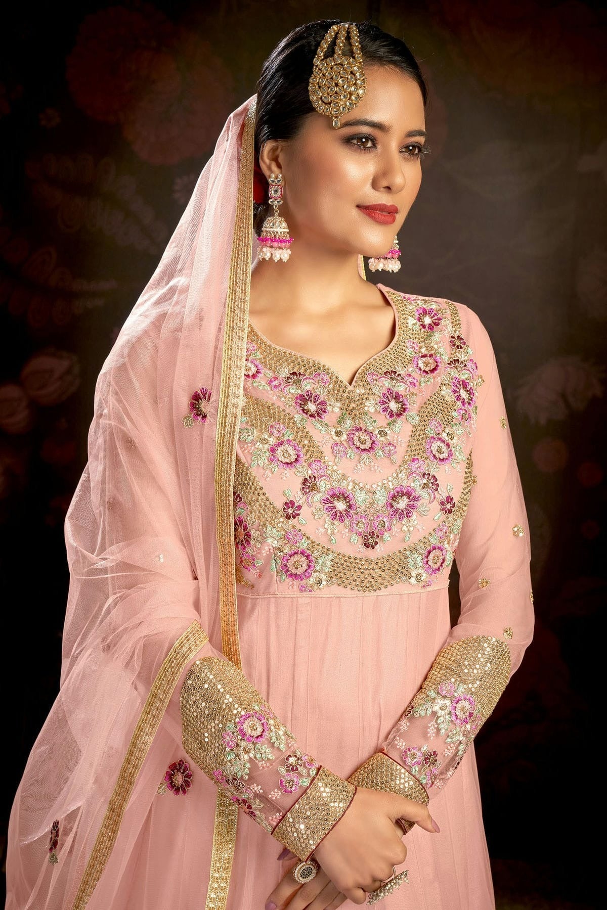 Baby Pink Colour Semi Stitched Butterfly Net Anarkali Suit SM1140147 A