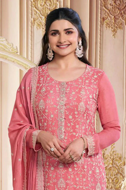 Baby Pink Colour Semi Stitched Chinon Silk Pant Style Suit SM1140214 A