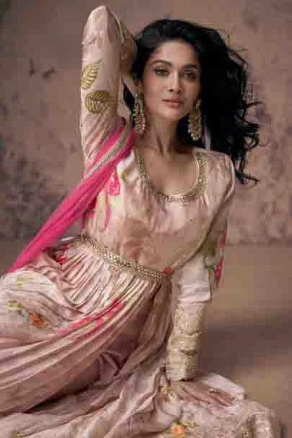 Baby Pink Colour Semi Stitched Faux Georgette Pant Style Suit SM1140674 A