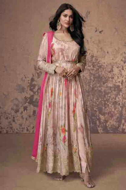 Baby Pink Colour Semi Stitched Faux Georgette Pant Style Suit SM1140674