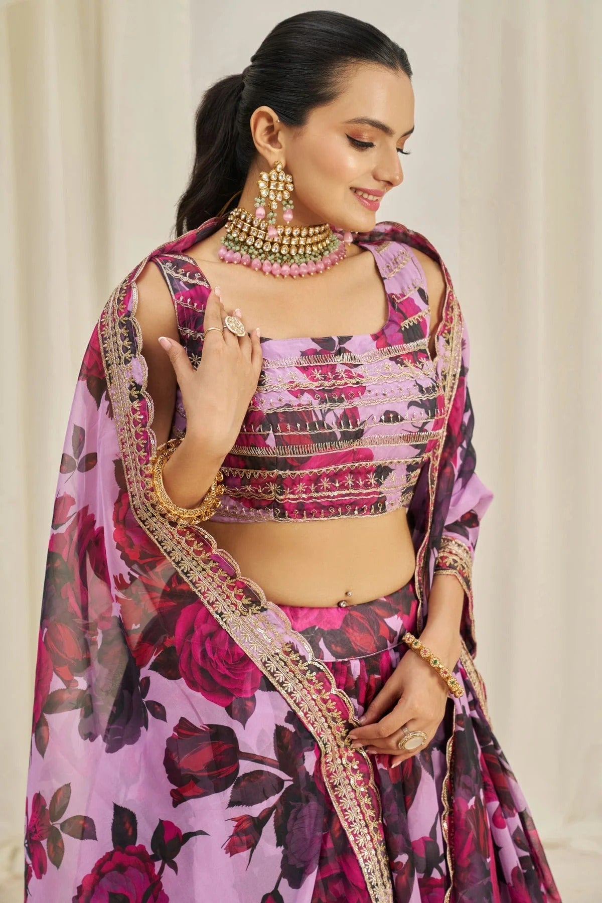 Baby Pink Colour Semi Stitched Organza Lehenga Choli LC1080896 B
