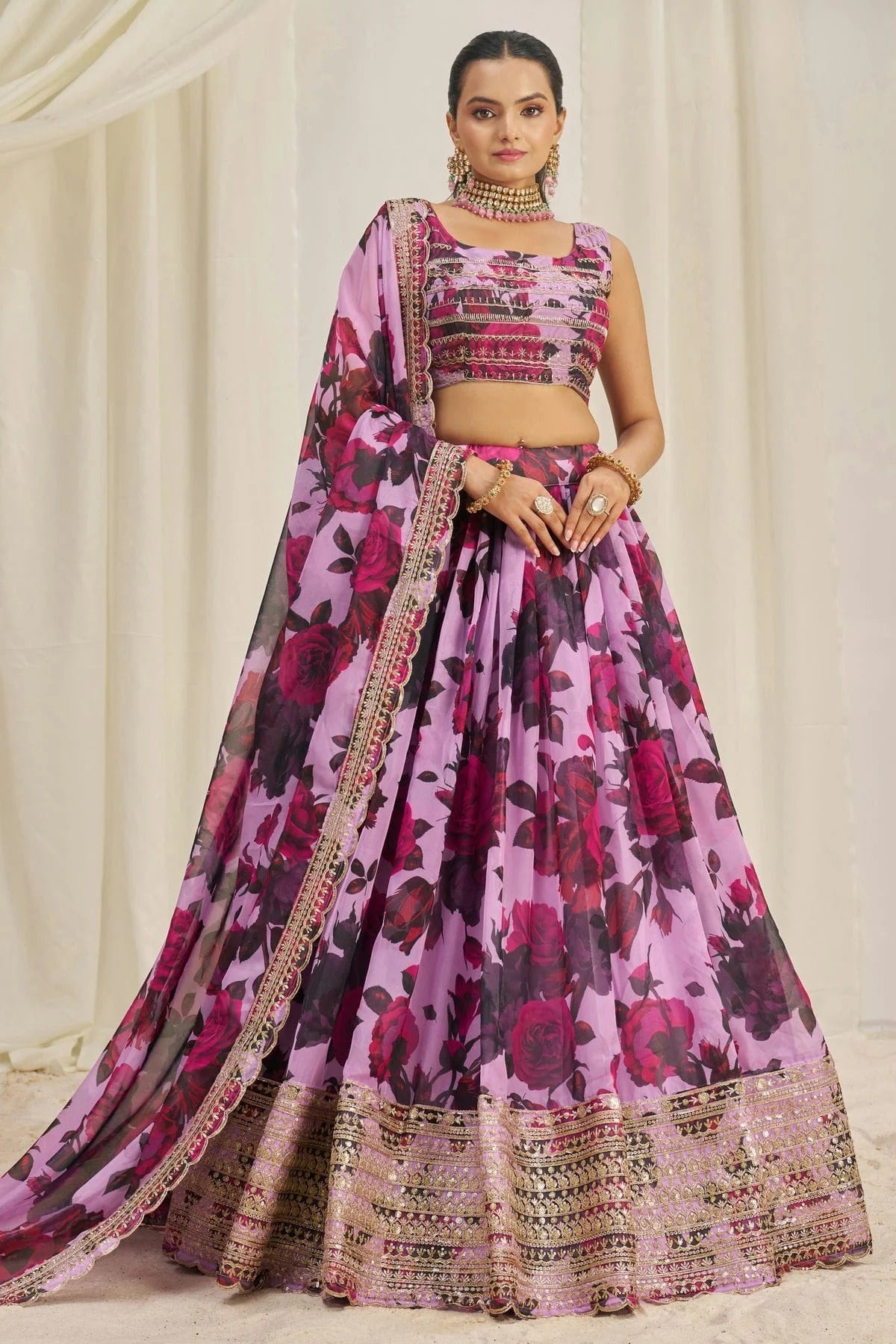 Baby Pink Colour Semi Stitched Organza Lehenga Choli LC1080896