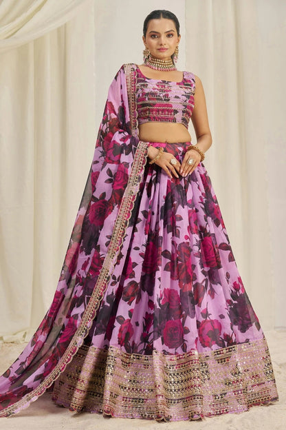 Baby Pink Colour Semi Stitched Organza Lehenga Choli LC1080896