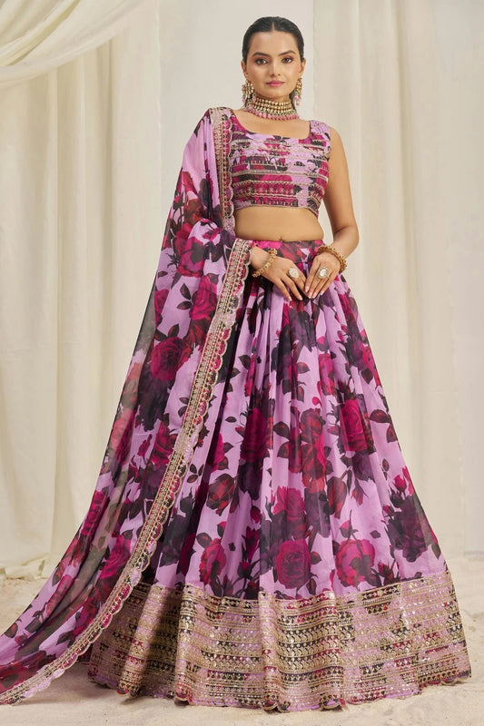 Baby Pink Colour Semi Stitched Organza Lehenga Choli LC1080896