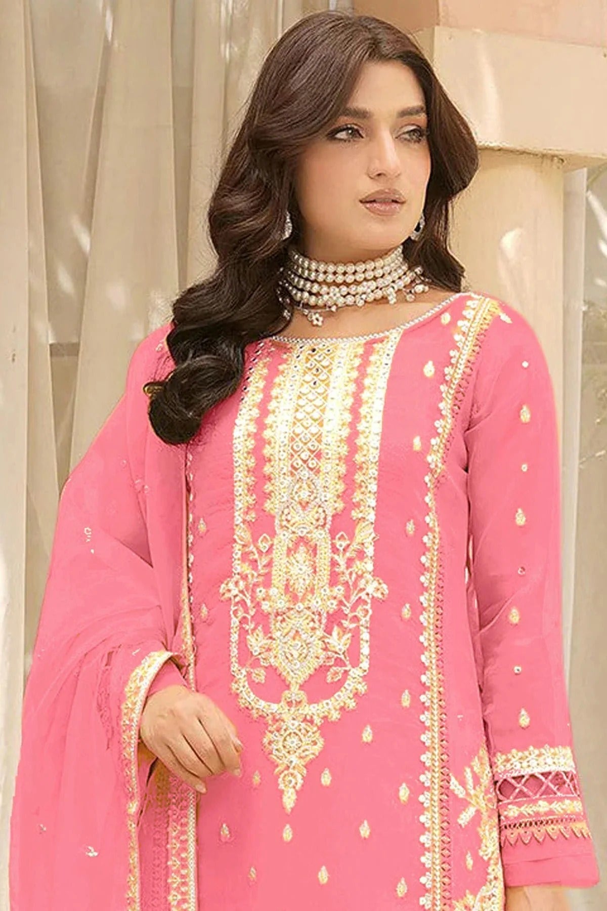 Baby Pink Colour Semi Stitched Soft Organza Pakistani Suit SM1140365 A