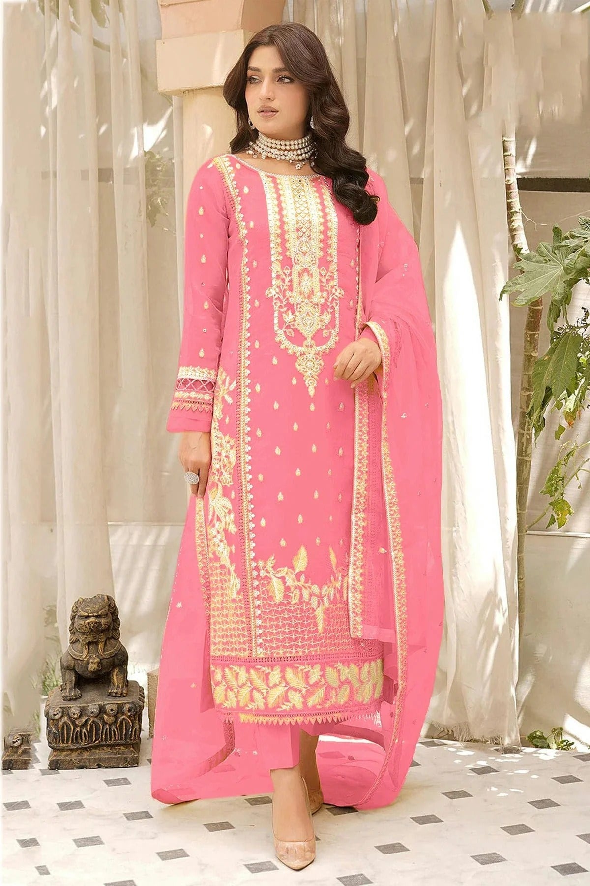 Baby Pink Colour Semi Stitched Soft Organza Pakistani Suit SM1140365