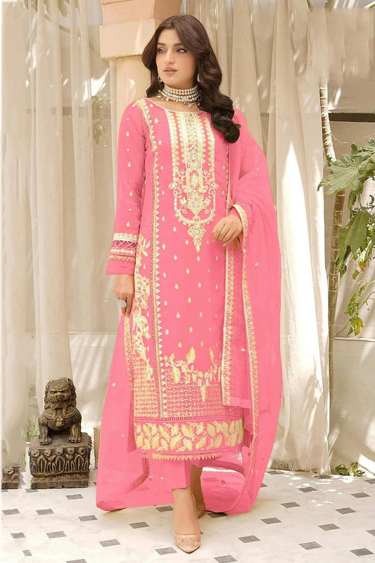 Baby Pink Colour Semi Stitched Soft Organza Pakistani Suit SM1140365