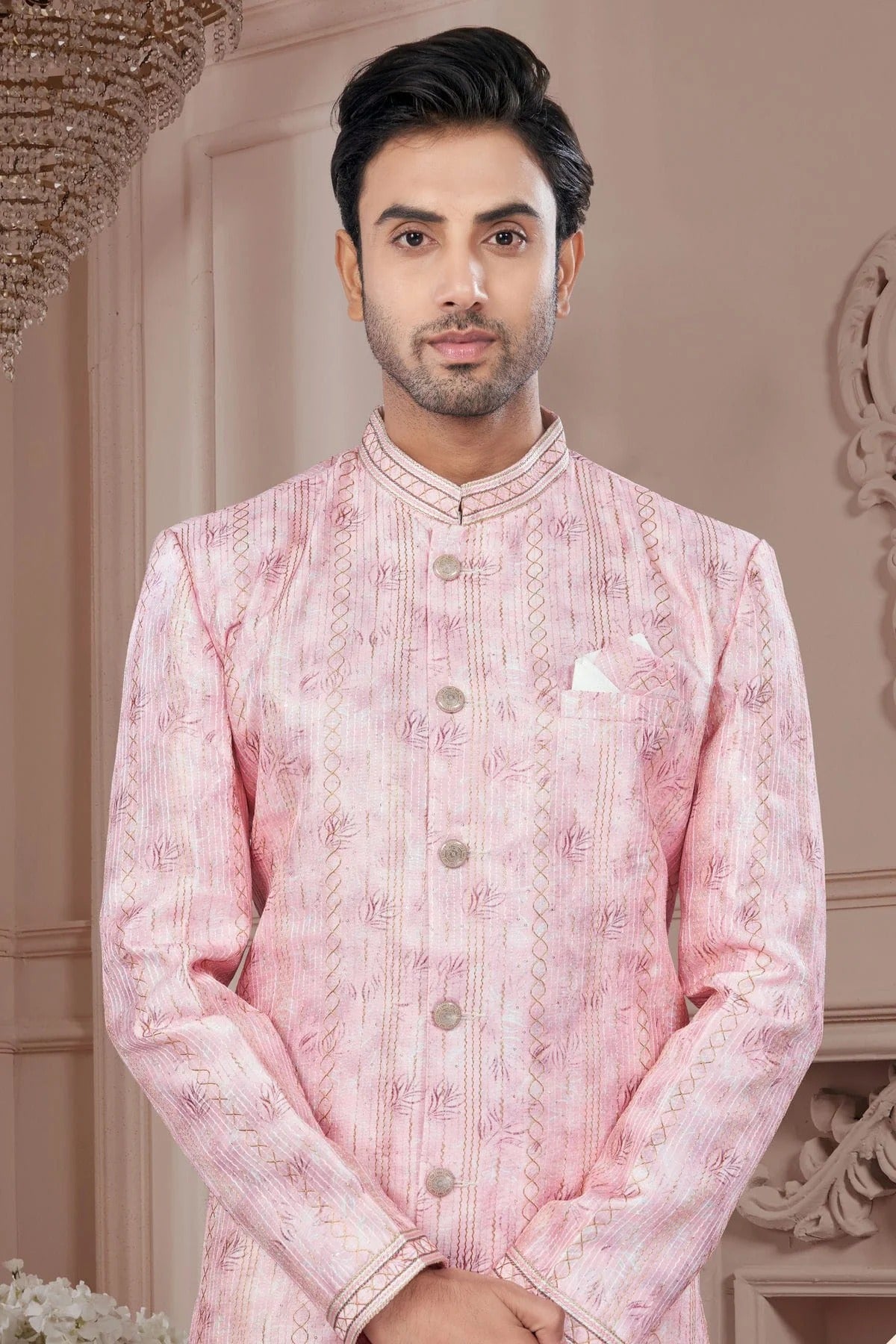 Baby Pink Colour Silk Dupion Sherwani SH1040617 A