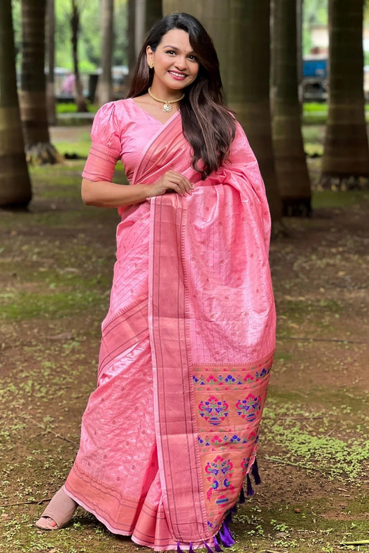 Baby Pink Colour Silk Woven Work Saree SD1290036
