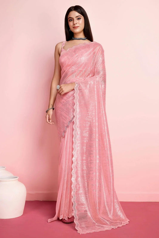 Baby Pink Colour Silver Twill Net Saree SD1110494