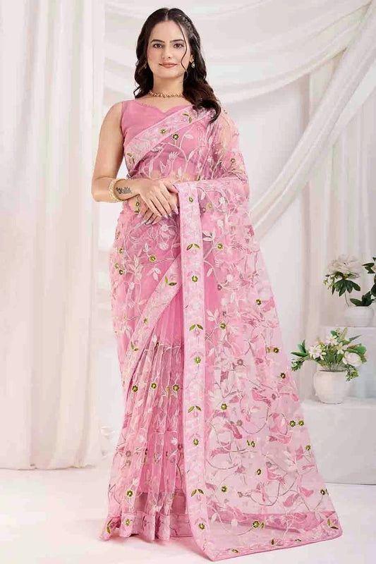 Baby Pink Colour Soft Net Designer Saree SD1112861