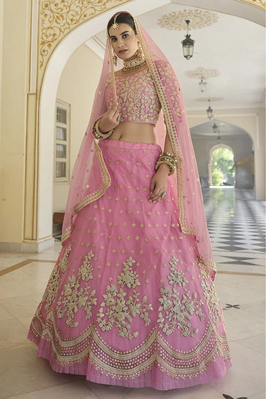 Baby Pink Colour Soft Net Sequins Work Lehenga Choli LC1080582