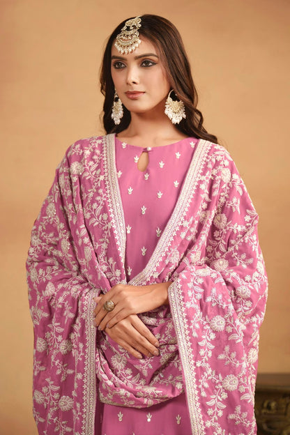 Baby Pink Colour Straight Suit Faux Georgette Semi Stitched SM1050485 A