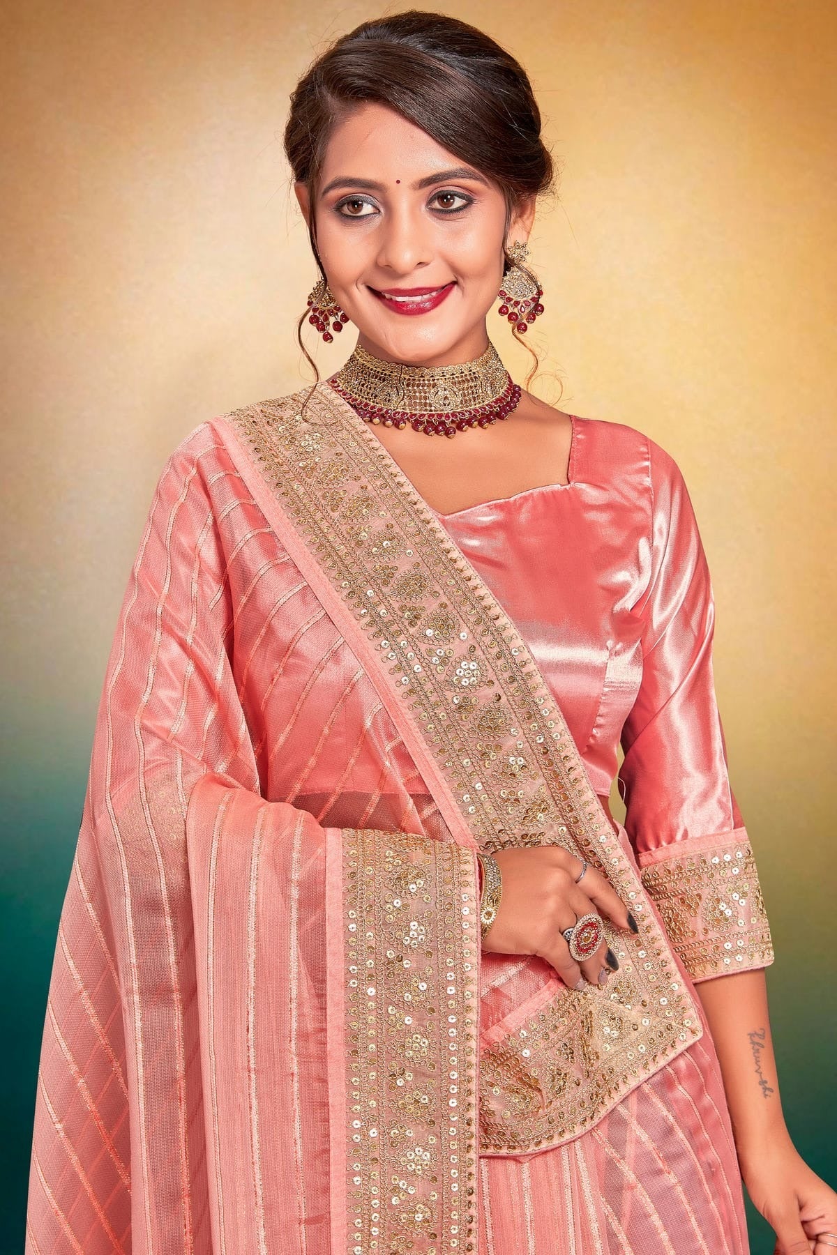 Baby Pink Colour Tissue Designer Saree LC1121512 A