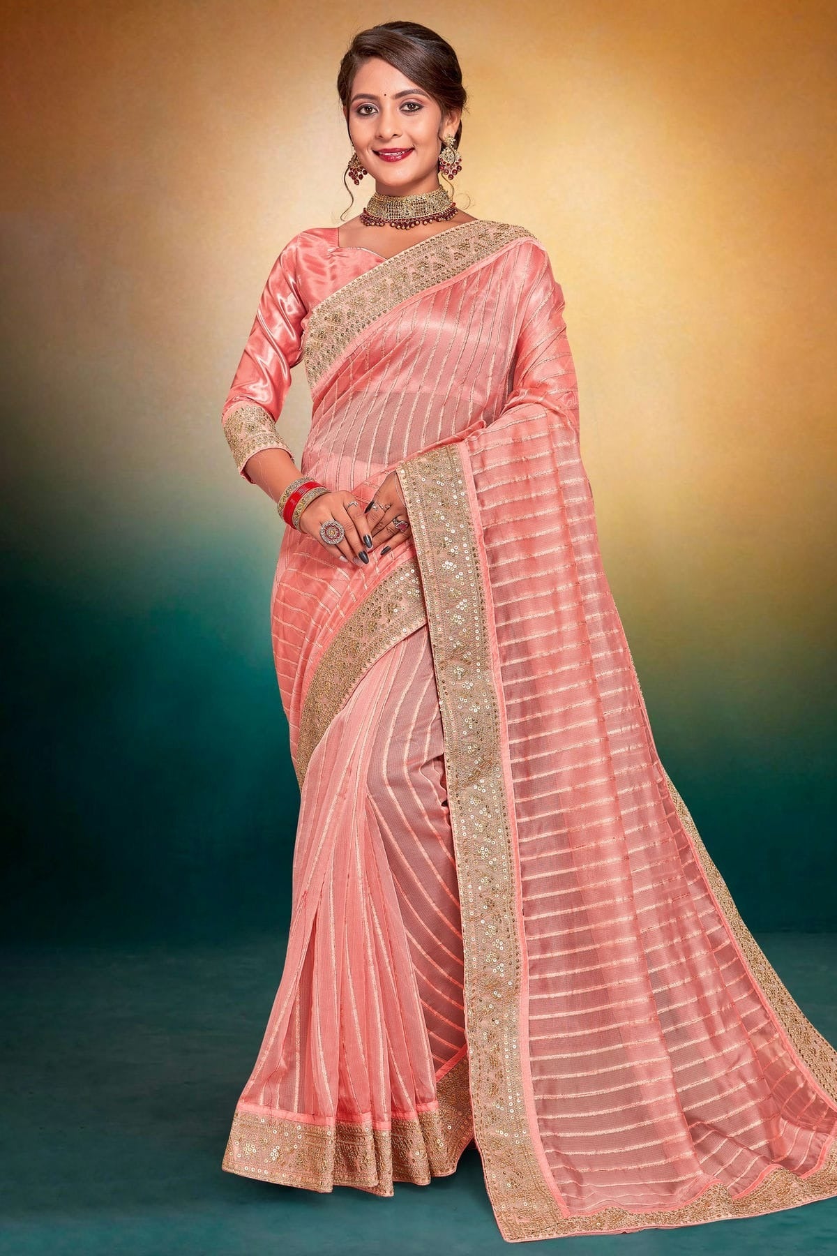 Baby Pink Colour Tissue Designer Saree LC1121512