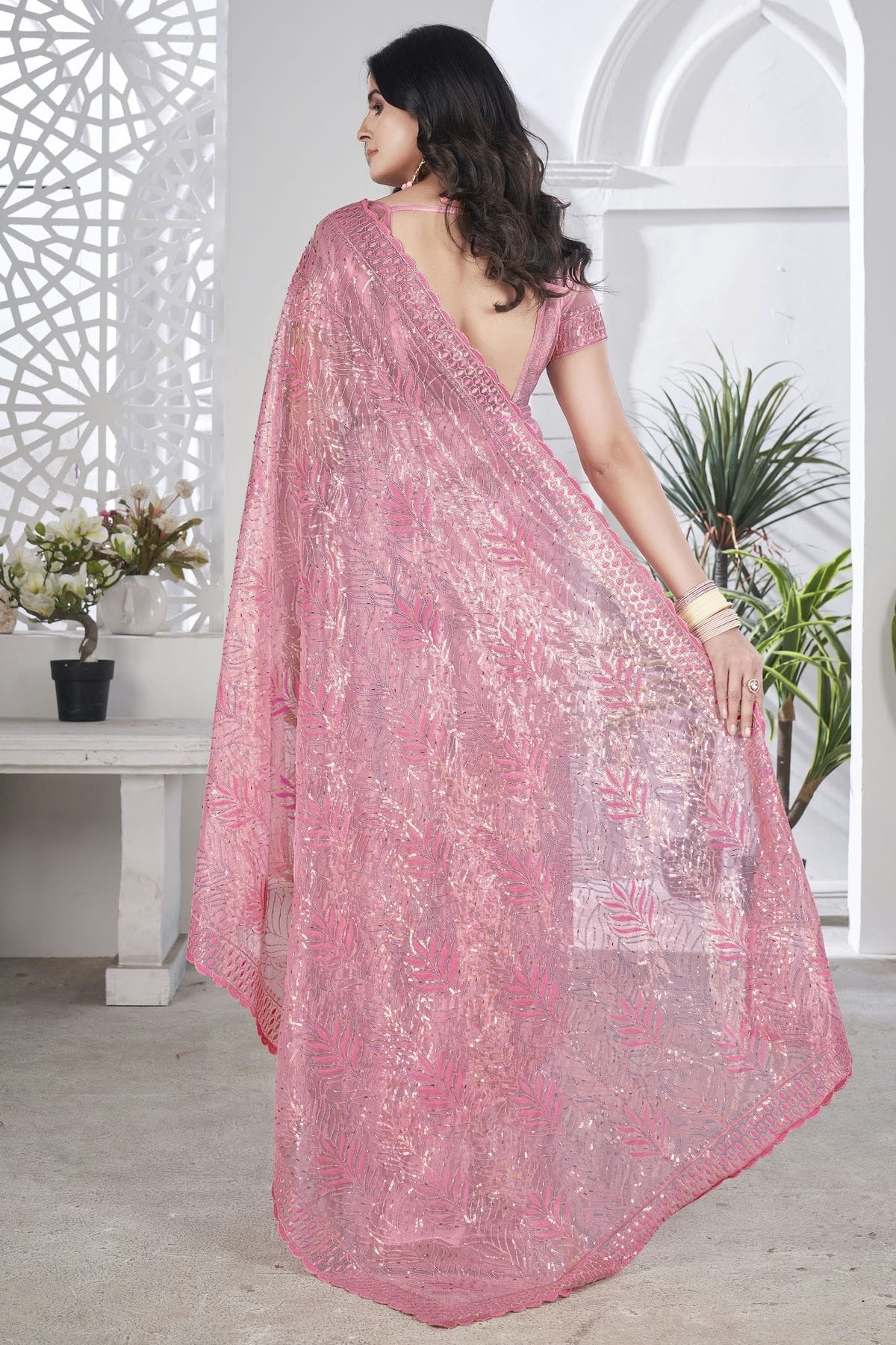 Baby Pink Colour Tissue Net Designer Saree SD1112578 A