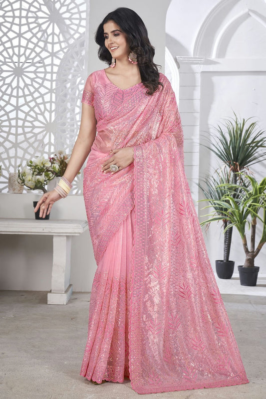 Baby Pink Colour Tissue Net Designer Saree SD1112578