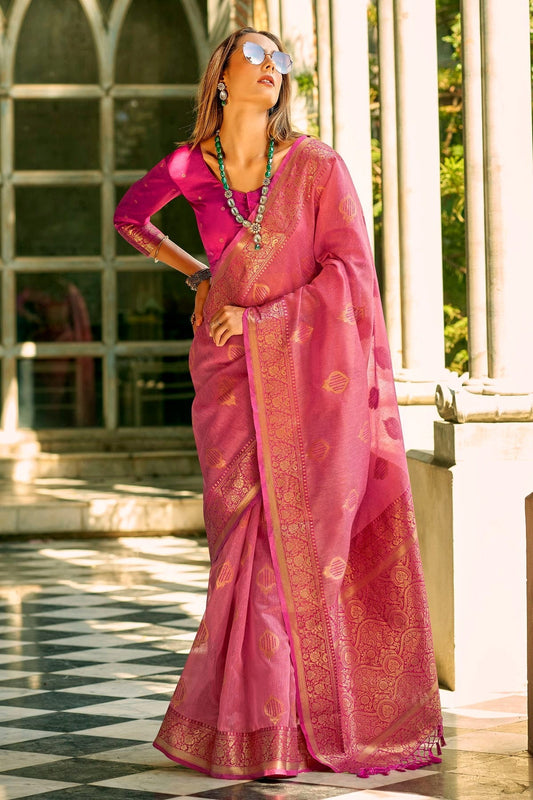 Baby Pink Colour Tissue Silk Saree SD1110297