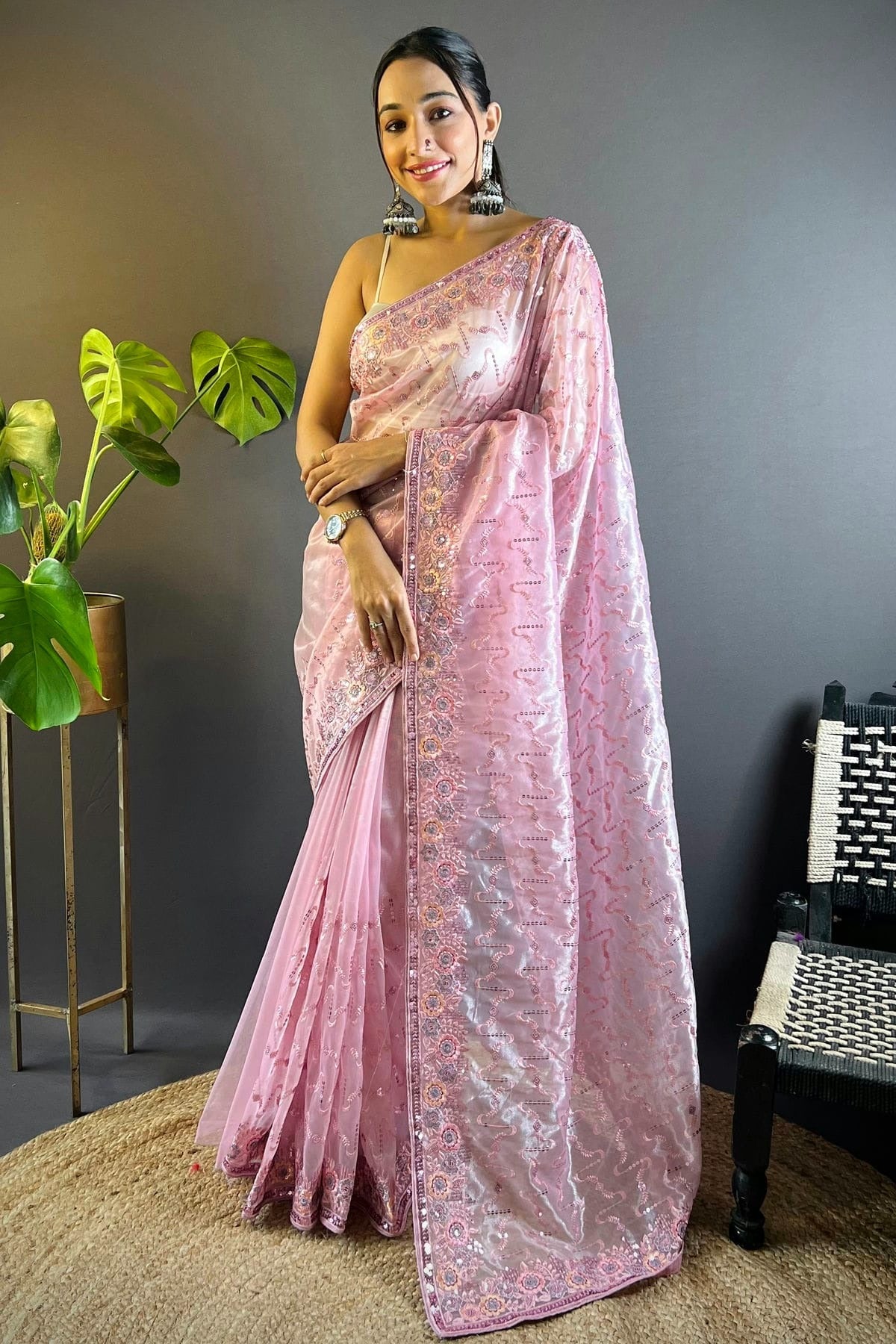 Baby Pink Colour Twill Net Designer Saree SD1111881