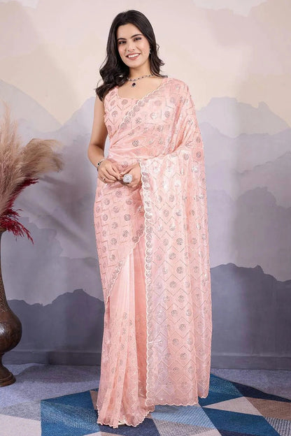 Baby Pink Colour Twill Net Sequins Work Saree SD1290042