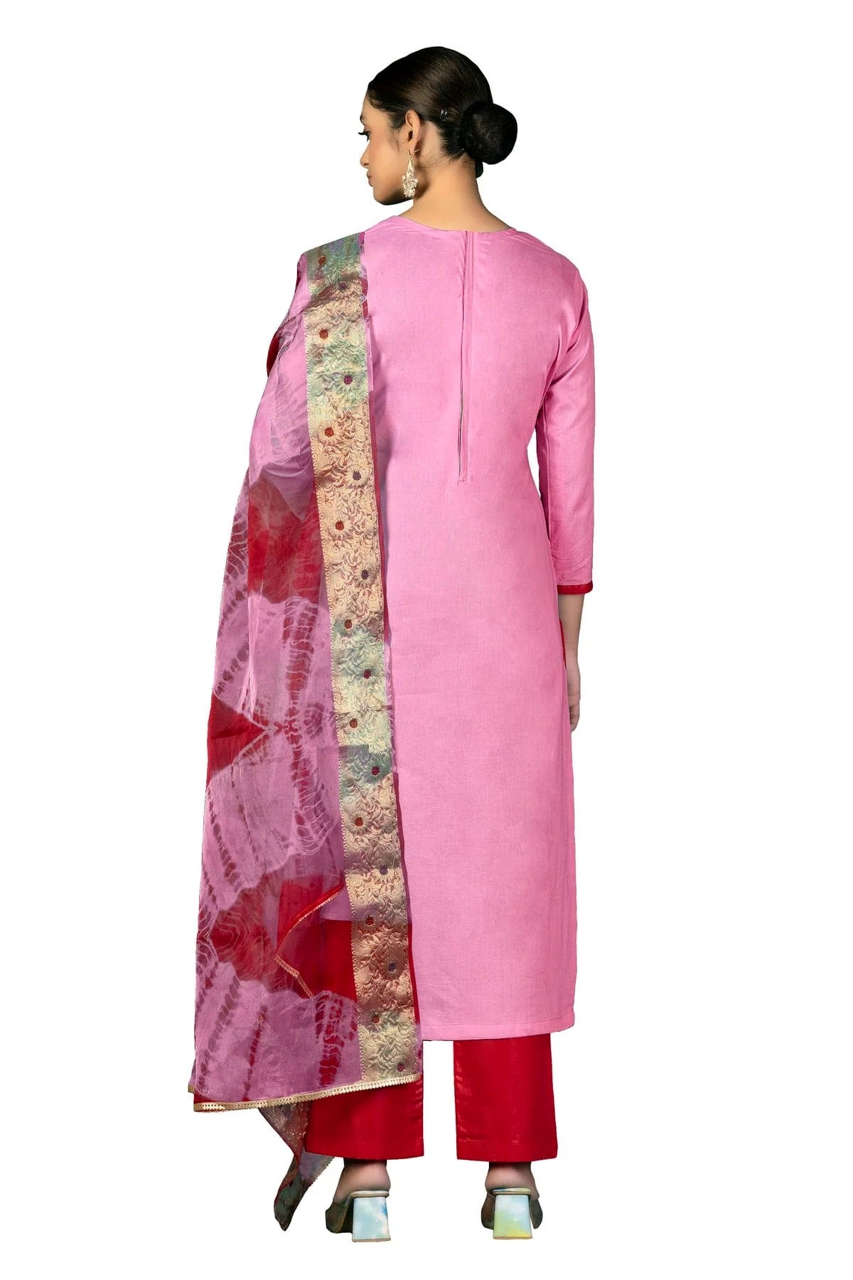 Baby Pink Colour Unstitched Cambric Cotton Fabric Straight Suit US1161018 A