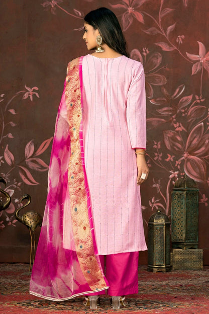 Baby Pink Colour Unstitched Cambric Cotton Plazzo Pant Suit US1160833 A