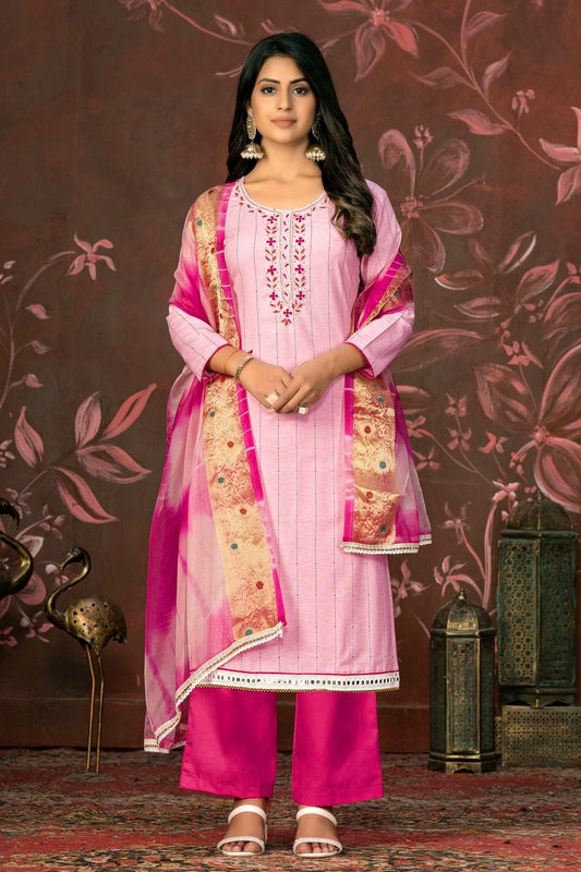 Baby Pink Colour Unstitched Cambric Cotton Plazzo Pant Suit US1160833