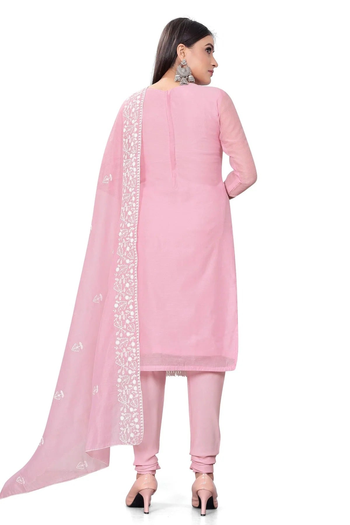 Baby Pink Colour Unstitched Chanderi Cotton Churidar Suit US1160691 A