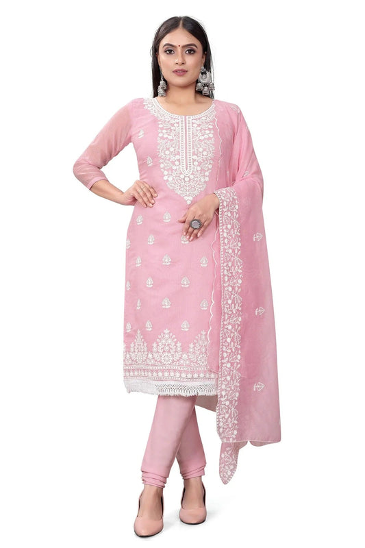 Baby Pink Colour Unstitched Chanderi Cotton Churidar Suit US1160691