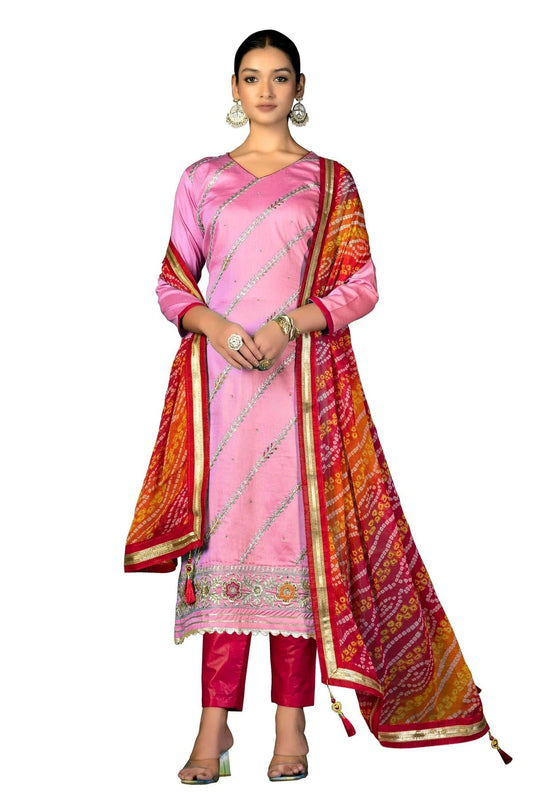 Baby Pink Colour Unstitched Jam Cotton Fabric Straight Suit US1161050