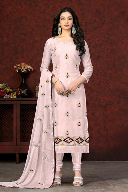 Baby Pink Colour Unstitched Modal Chanderi Churidar Suit US1161009