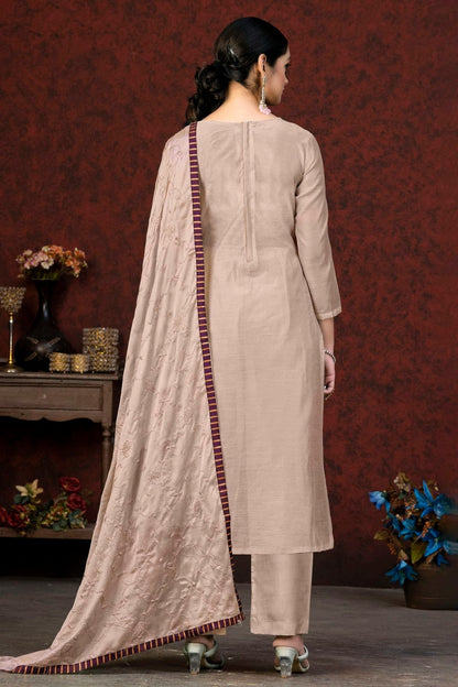 Baby Pink Colour Unstitched Modal Chanderi Fabric Straight Suit US1161058 A