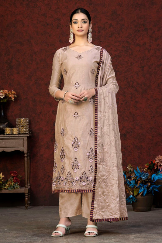 Baby Pink Colour Unstitched Modal Chanderi Fabric Straight Suit US1161058