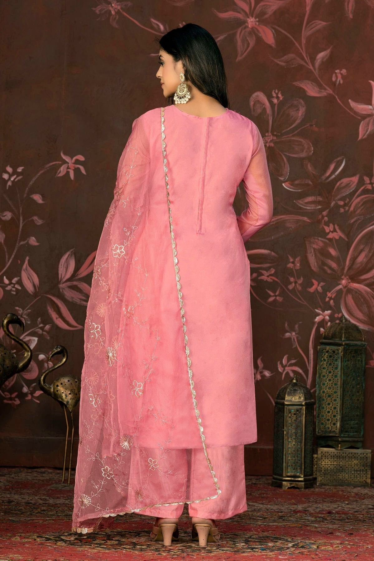 Baby Pink Colour Unstitched Organza Pant Style Suit US1161246 A