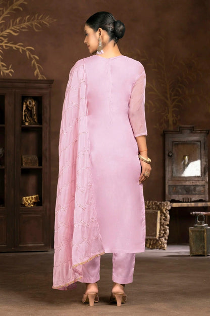 Baby Pink Colour Unstitched Organza Pant Style Suit US1161338 A