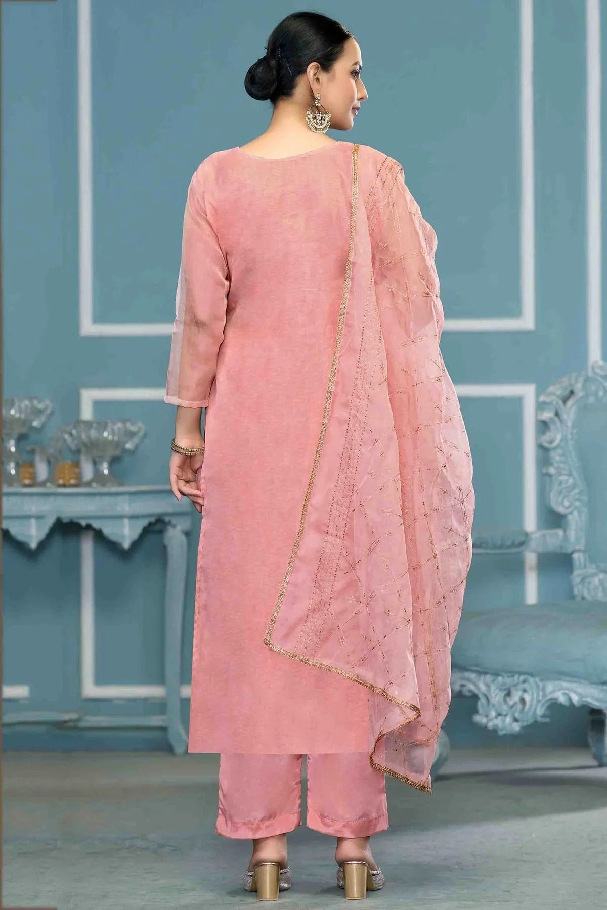 Baby Pink Colour Viscose Organza Pant Style Suit SM1113232 A