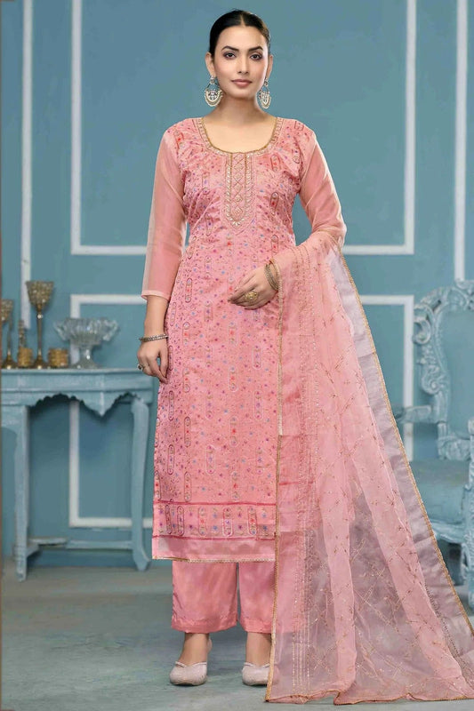 Baby Pink Colour Viscose Organza Pant Style Suit SM1113232