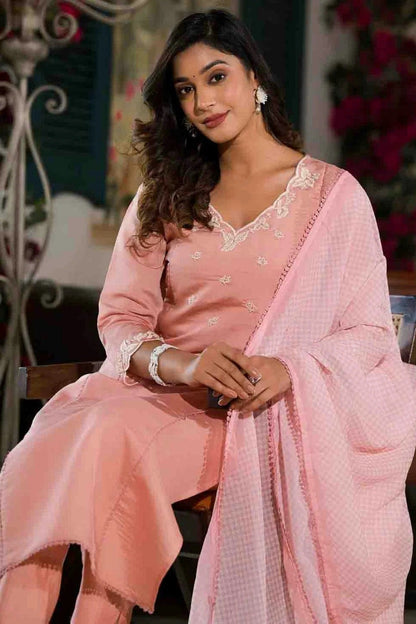 Baby Pink Colour Viscose Silk Stitched Pant Style Suit SS1140739 A