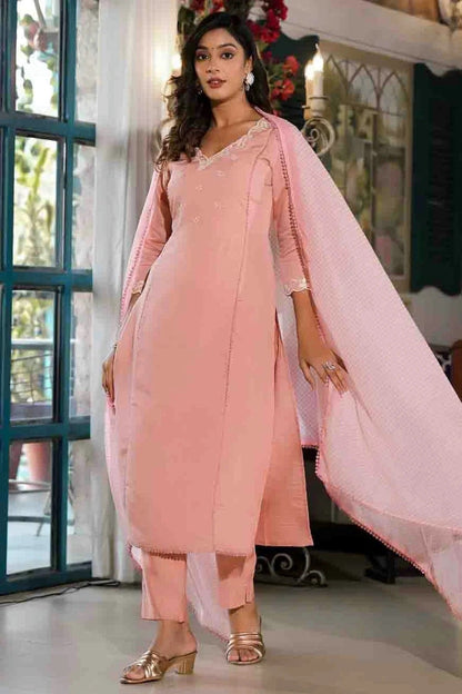 Baby Pink Colour Viscose Silk Stitched Pant Style Suit SS1140739