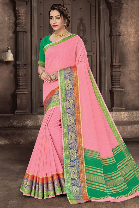 Baby Pink Colour Woven Work Cotton Handloom Saree SD1101268