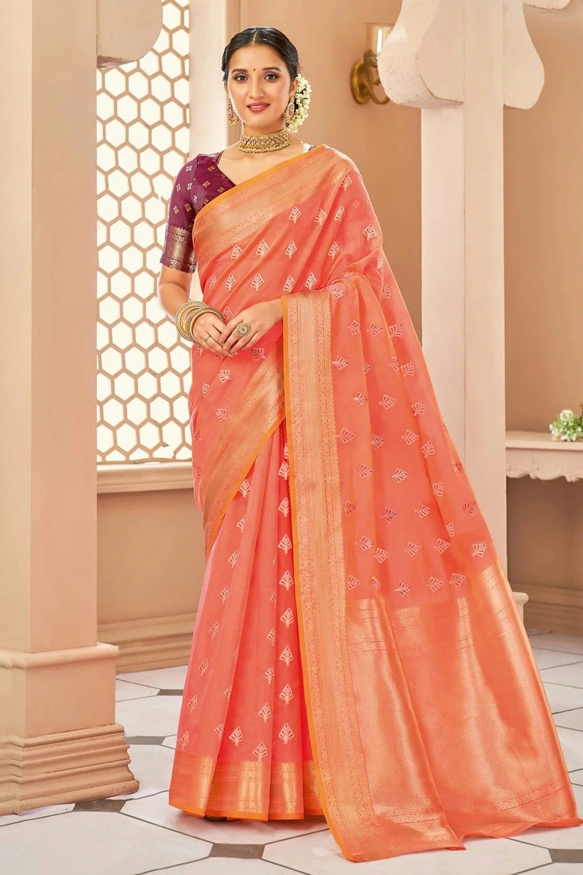 Baby Pink Colour Woven Work Cotton Saree SD1101335