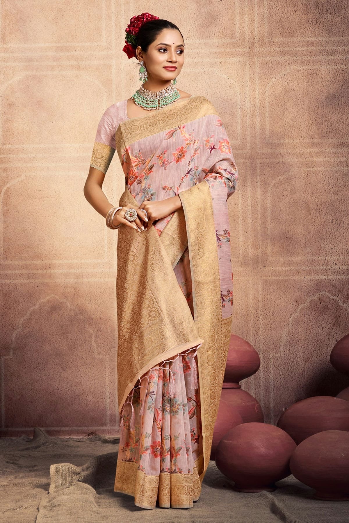 Baby Pink Colour Woven Work Cotton Saree SD1101665