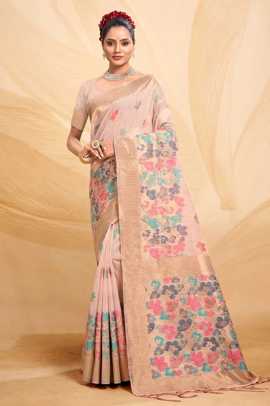 Baby Pink Colour Woven Work Cotton Saree SD1101668