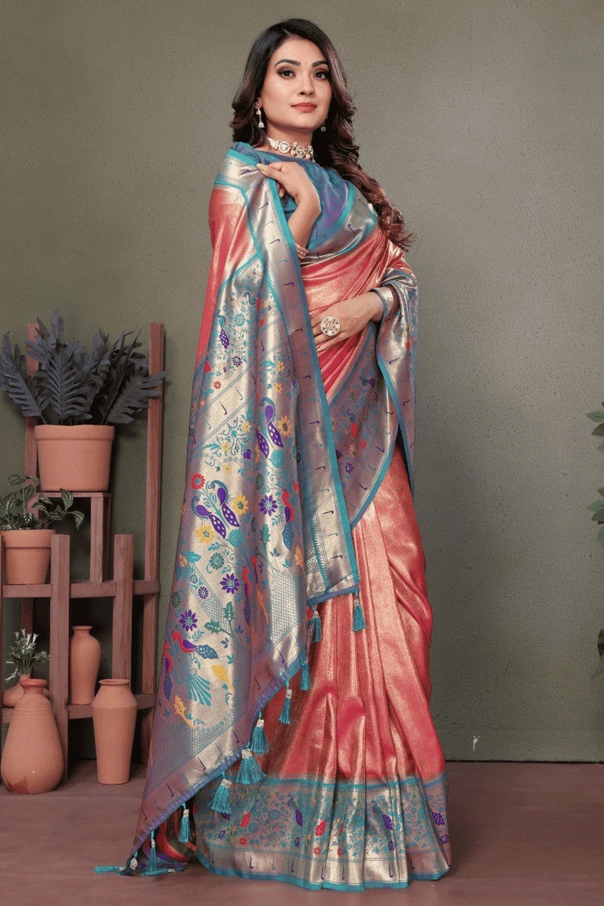 Baby Pink Colour Woven Work Pure Banarasi Tissue Silk Traditional Saree SD1250270 A